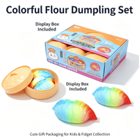 Jouet sensoriel anti-stress souple et coloré en forme de boulette de farine arc-en-ciel avec boîte de cuisson vapeur, cadeau idéal pour les fêtes d'enfants