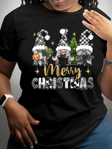 Magliette da <span class=keywords><strong>Donna</strong></span> in Poliestere 200G con Stampe Natalizie, Design DTF con Babbo Natale per T-shirt Natalizie - Product Image 5