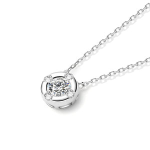 Simple 18K oro incrustaciones diamante collar redondo colgante Au 750K oro Real diamante clavícula cadena para hombres y mujeres - Product Image 2