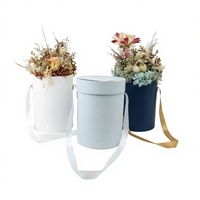 Boîte à fleurs ronde de luxe Dr.Box, logo en feuille d'or, boîte cadeau rigide cylindrique, ruban, poignée, carton gris, papier artistique pour la Saint-Valentin