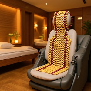 Coussin de siège de voiture en perles de bois Chengyuan 40x88x26x23, respirant, en bois d'hinoki, beige avec bordure rouge - Product Image 1