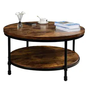 NBHY豪华现代双层储物开放式搁板茶几31.5英寸圆形咖啡桌，带金属腿，用于客厅