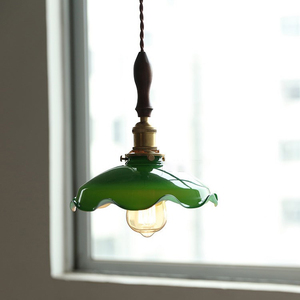 Vintage Mid-Century Copper Finish Green Glass Lampshade Hanging Lamps Living <b>Dining</b> Room E27 Chandelier Pendant <b>Light</b> Fixture - Product Image 1