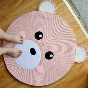 Kartun Beruang Lucu Karpet Katun Tikar Lantai Karpet Tenun Tangan Anti Slip Lantai Dapur Tikar Tahan Air untuk Anak-anak Ruang Tamu