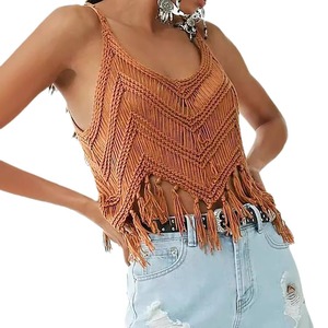 Haut tricoté à franges pour femmes, couleur ambre, SMLXL, style plage, vêtements d'été - Product Image 4