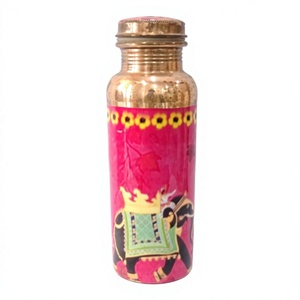 Bouteille d'eau en cuivre pur imprimée Éléphant Royal, rose, style artistique traditionnel, réutilisable, minimaliste, pour le voyage - Product Image 1