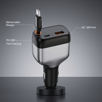Chargeur de voiture rétractable 84W PD 30W PPS 33W avec câble Type C intégré, chargeur de voiture à charge rapide QC 3.0 PD