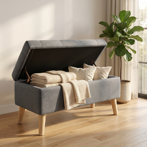 Panca contenitore imbottita da 32 pollici con poggiapiedi e vassoio integrato, design quadrato per spazio extra, ideale per il soggiorno - Product Image 3