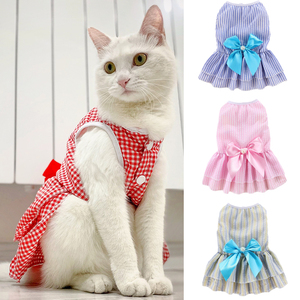 Chat chiot princesse robe été vêtements pour animaux de compagnie rayé robes à carreaux avec nœud pour chats chaton lapin <span class=keywords><strong>Sphynx</strong></span> vêtements ropa para gato - Product Image 2