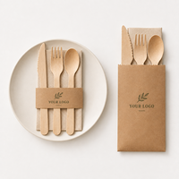 Ensemble de couverts en bois avec logo personnalisé, couteau, fourchette et cuillère jetables, 100% naturels, compostables, écologiques, vaisselle pour mariage