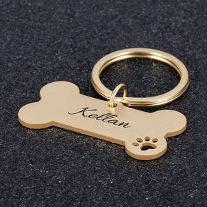 Logo en forme d'os en acier inoxydable personnalisé Nom <span class=keywords><strong>Tel</strong></span> Pet Chien Chat Étiquettes d'identification Pendentif Porte-clés Accessoires pour animaux de compagnie - Product Image 4