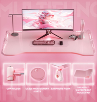 Bureau de jeu à LED Finition fibre de carbone Chargement sans fil USB Pad PC Table d'ordinateur Réel 120cm RGB Table de jeu Crochet pour casque d'écoute Rose