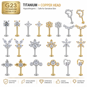 CRYCRYSPURE G23 Titanio ASTM F136 Orecchino a perno con filettatura interna, con Zirconia Cubica, per Cartilagine e <span class=keywords><strong>Trago</strong></span>, con retro piatto, Gioiello per <span class=keywords><strong>Piercing</strong></span> da <span class=keywords><strong>Donna</strong></span> - Product Image 1