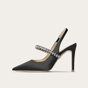 32-45 Size One Strap <b>Closed</b> <b>Toe</b> Summer Sandals Women's Rhinestone 2026 New Style Stiletto Pointed Silk Satin Buckle Closure <b>Heel</b> - Product Image 4