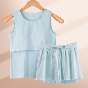 Ensemble pyjama de maternité d'été à manches courtes en coton extensible pour l'<span class=keywords><strong>allaitement</strong></span> Vêtements de <span class=keywords><strong>nuit</strong></span> pour l'<span class=keywords><strong>allaitement</strong></span> Vêtements de <span class=keywords><strong>nuit</strong></span> pour l'<span class=keywords><strong>allaitement</strong></span> - Product Image 5