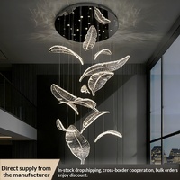 Lustre de villa en acier inoxydable avec 10 feuilles de cristal, hauteur réglable de 3m à 6m, télécommande, gradation infinie, lampe suspendue LED CE//SAA