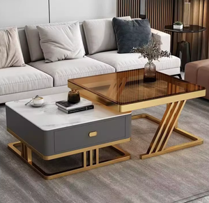 Tavolino da Caffè Moderno in Vetro Estensibile con Struttura in Metallo - Durevole, Ecologico, Facile da Pulire, con Spazio di Archiviazione per Arredamento Soggiorno - Product Image 1