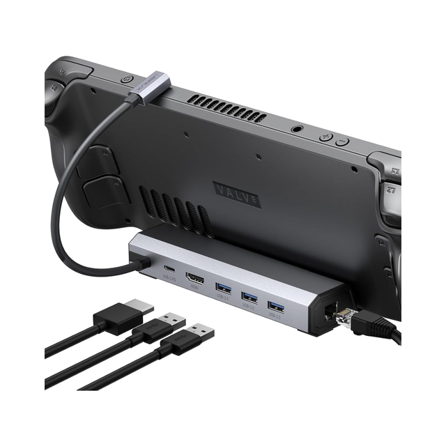 For Rocketek 6-in-1 USB C Docking Station Gigabit Ethernet for HDMI 4K60Hz USB3.0 100W PD for Steam Deck ROG Ally Legion Go for