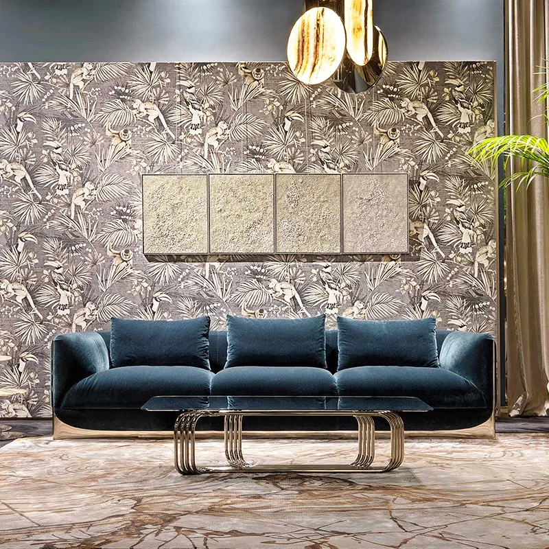 Suporte ODM OEM design para italiano high-end sala de veludo sofá decoração luxuoso moderno sofá de veludo azul
