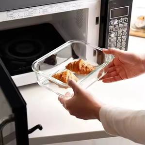 Scatola di vetro all'ingrosso di bambù e copertura di legno vetro resistente al calore fresco-conservazione scatola di pranzo frigorifero scatola di immagazzinaggio refrigerata - Product Image 5