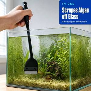 Small aquarium algae scraper with long handle, corner-free <b>brush</b> for cleaning and scrubbing plants and algae - Product Image 5