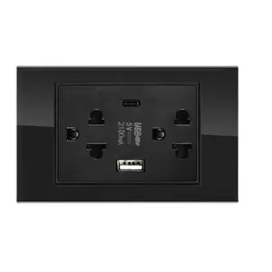 118 Black Glass Plate US Universal Wall Socket 6 pin with 2 USB Outlets Type A Type C Home Use