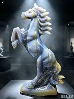 Statue de cheval en agate naturelle rayée, sculptée à la main, polie, cadeau d'art unique en pierre pour collectionneurs