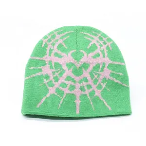 High Quality Jacquard Knit Spider Web Beanie Hat Reversible Skull Caps Custom Sports Beanie Toque For Men Women