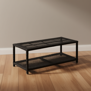 Black Poly Rattan <b>Shoe</b> <b>Rack</b> 31.5x15.7x11.8 In <b>2</b> <b>Tier</b> Freestanding Living Room Furniture - Product Image 2