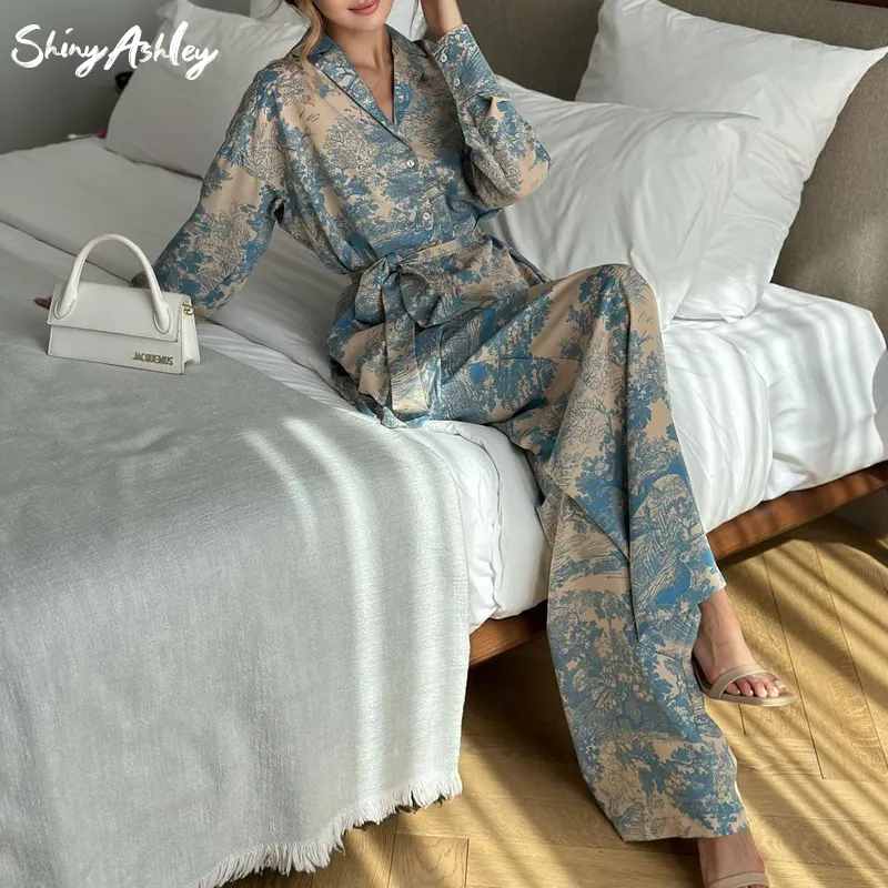 RTS Summer wholesale women sleepwear long sleeve shorts ladies home clothing print pajamas