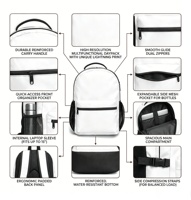 Sac à dos pour ordinateur portable étudiant, grande capacité, respirant, écologique, rembourré ergonomique, avec fermeture éclair étanche et motif géométrique personnalisable