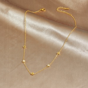 Gold Plated Rose Pendant Necklace With Diamond Round Brilliant Cut Stainless Steel Chain Floral Everyday Wear - Product Image 3