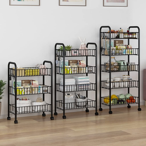 Étagère de rangement multifonctionnelle en métal creux respirant et écologique pour cuisine, avec roulettes, étagère mobile à plusieurs niveaux, noir/blanc, pour la maison - Product Image 4