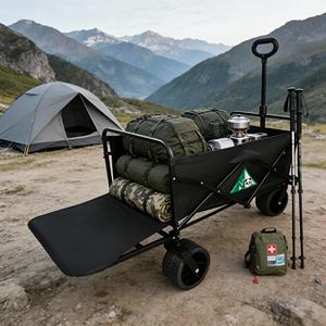 Chariot pliable en acier carbone à quatre roues pour <span class=keywords><strong>camping</strong></span> extérieur, capacité 180L, léger, grande taille, pour pique-nique, petite remorque - Product Image 3