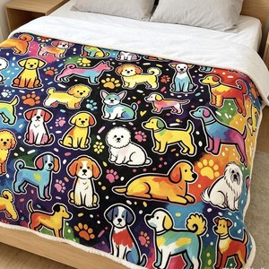 Cartoon Dog Print Plush Raschel Blanket Rectangular Anti-Pilling <b>Machine</b> Washable Four Seasons Home Use Modern Style - Product Image 1