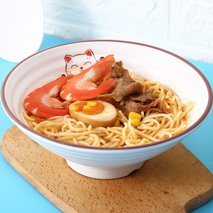 Lucky Cat Large Noodle Bowl Melamine Bpa Free Home Use Ramen Bowl With Cat Design - Product Image 1