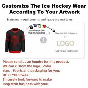 قميص هوكي عالي الجودة بتصميم مخصص مطبوع بالتسامي، طقم فريق بألوان أسود وأحمر مع شعار النسر - Product Image 3