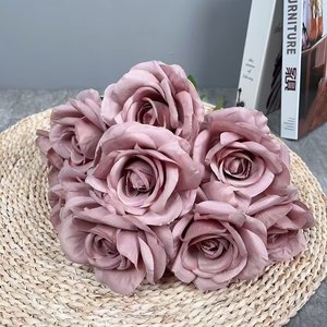 ช่อดอกกุหลาบผ้าไหมเทียม DKB ขนาด 25 ซม. สีชมพูอมเทา สำหรับตกแต่งงานแต่งงาน งานเลี้ยงที่บ้าน - Product Image 6