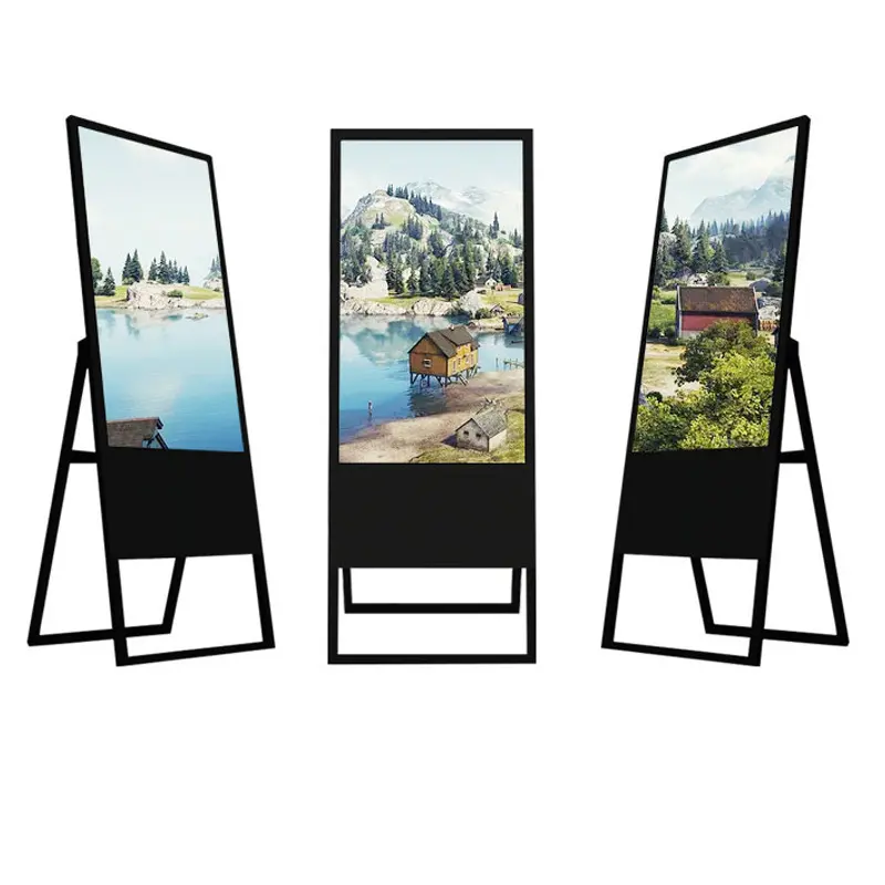 Digital Signage Exhibition Electronic Poster Lcd Monitors Screen Display 75 Inch 65 Inch Foldable Portable Digital Window Sign