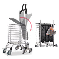 Chariot de courses pliable FELLCO à 8 roues avec cadre en aluminium argenté, capacité de charge de 3,7 kg, pour supermarchés, usage double, OEM FC-8