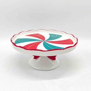 Supporto per <span class=keywords><strong>Torta</strong></span> Natalizio in Ceramica, Espositore per Dessert con Design a Spirale di <span class=keywords><strong>Caramelle</strong></span> alla Menta, Bordo Rosso per Esposizione Festiva - Product Image 1