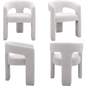 Poltrona Imbottita in Bouclé Bianco, Sedia Moderna con Schienale Curvo per Camera da Letto, Soggiorno, Hall d'Hotel - Product Image 5