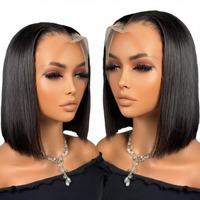 Perruque Lace Front de 16 pouces, style bob court et lisse, en cheveux vierges indiens bruts de longue longueur, pour femmes noires, vente en gros
