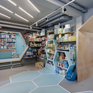 Custom Bookstore Interior Design Wooden Book Display Shelves Retail Store Furniture with LED Lighting - Product Image 1
