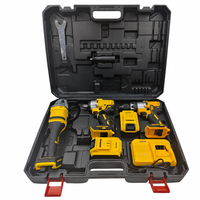 Perceuse sans fil jaune industrielle, meuleuse d'angle, clé à chocs, batterie Li-ion, 2 batteries, kit combiné d'outils électriques 3 en 1
