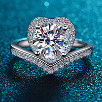Bagues de dropshipping en moissanite 1 carat, taille ronde, taille émeraude, taille cœur, pour mariage et fiançailles