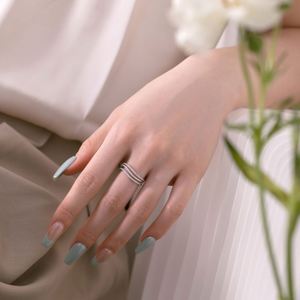 Dylam Dazzling Fine Fashion Jewellery Women S925 <b>Silver</b> Rhodium Plated 3-Layer Twisted <b>Wave</b> Simplicity 5A Zirconia Jewelry <b>Rings</b> - Product Image 6