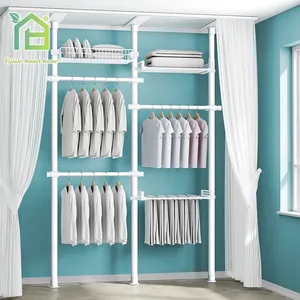 New style diy white carbon steel baby wardrobe customized combined vertical clothes rack large foldable bedroom closet cabinet