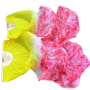 Éventails longs en soie multicolores personnalisés pour la danse orientale, voile uni avec couleur tie-dye - Product Image 3