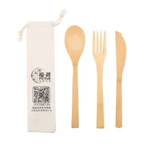 Natural environmental protection cloth bag packaging flatware high quality bamboo cutlery travel set suitable for tourism